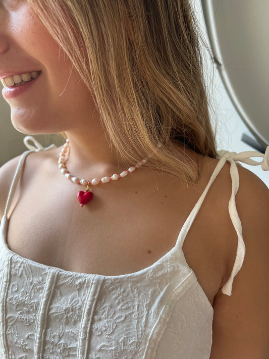 Love Potion Necklace – Handmade Pearl & Clay Bead Boho Jewelry